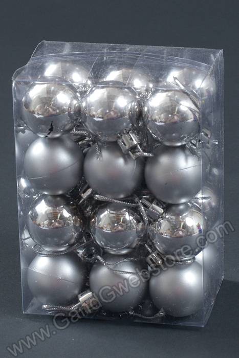 30mm Shiny & Matte Plastic Ball Ornament Silver Pkg/24