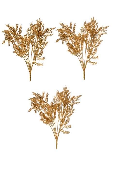 17" Glitter Pine Bush Gold Pkg/3