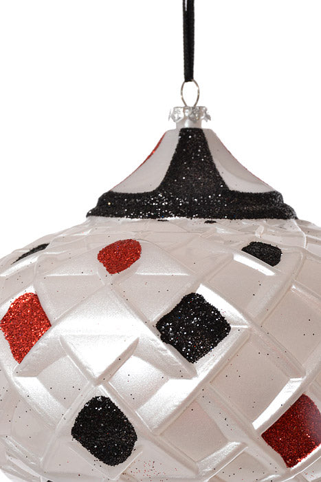150Mm Check Onion With Glitter Pearl Ornament (White/Red/Black)