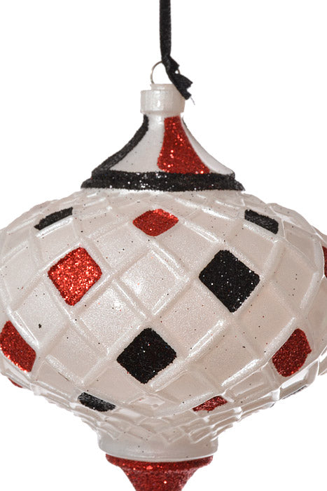 100Mm Check Onion With Glitter Ornament Pearl (White/Red/Black)