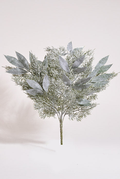21" Iced Mixed Cypress Olive Leaves Bush Green