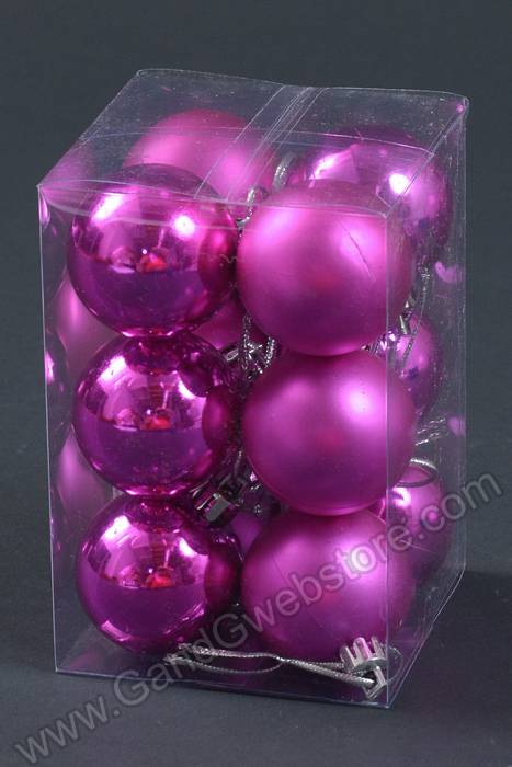 40mm Shiny & Matte Plastic Ball Ornament Fuchsia Pkg/12