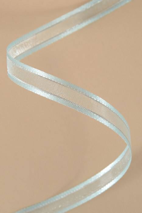 3/8 X 25yds Sheer Satin W/silver Trim (Light Blue)