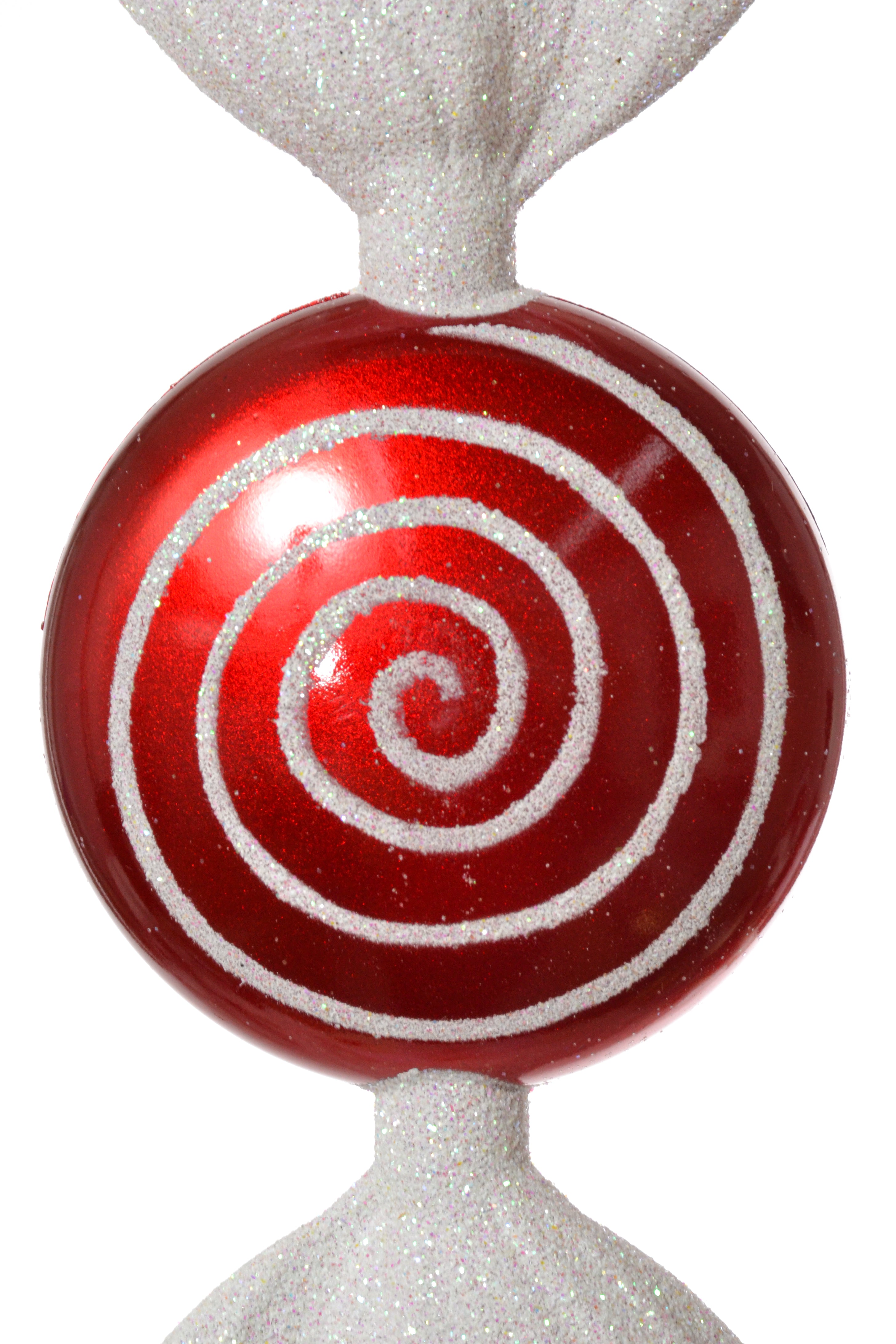 7" Flat Round Candy With Iris Glitter Ornament (Red/White) Pkg/3
