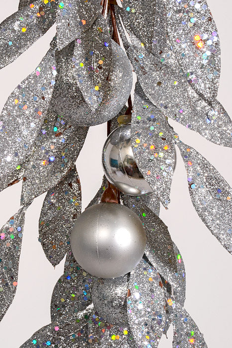 5Ft Glitter Leaves/Ball Garland Silver