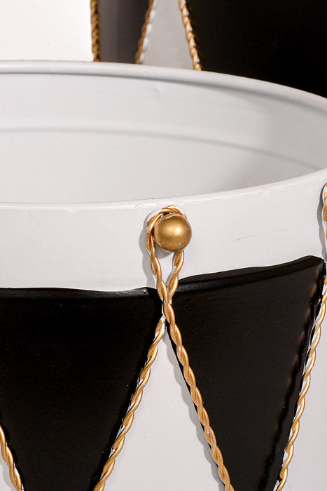 6.75"/10" Metal Drum White/Black/Gold Set/2