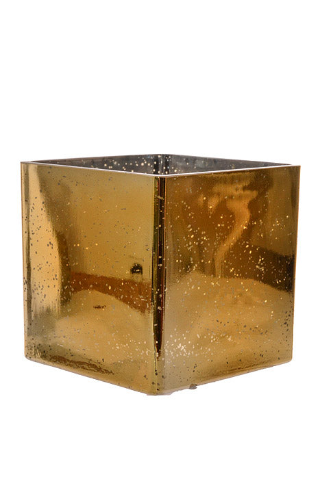 6" X 6" X 6" Square Glass Vase Mercury Gold