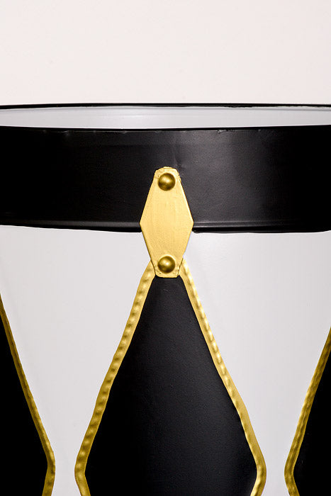 15.25"/17.75"/20.25" Metal Drum White/Black/Gold Set/3
