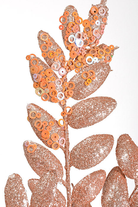 29" Glitter Leaf W/Sequin Spray Rose Gold
