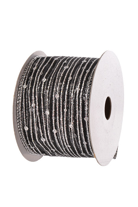 2.5" X 10Yd Wired Twinkling Ribbon Black/Silver