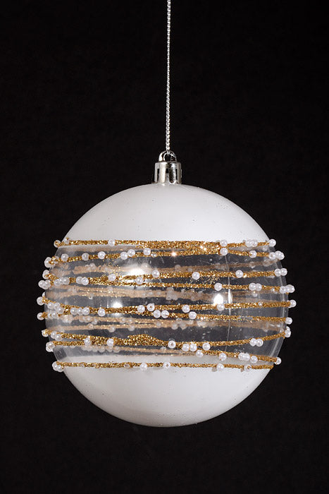 100Mm Ball with Glitter/Pearl Ornament Gold/White Pkg/4