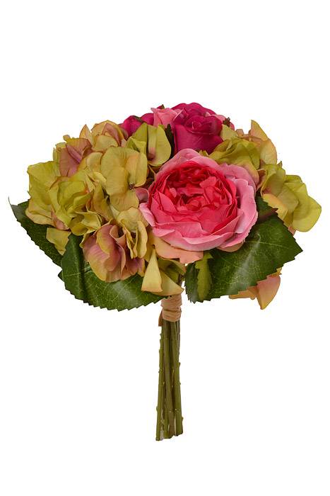 10.5" Rose/hydrange Bouquet Rose/green