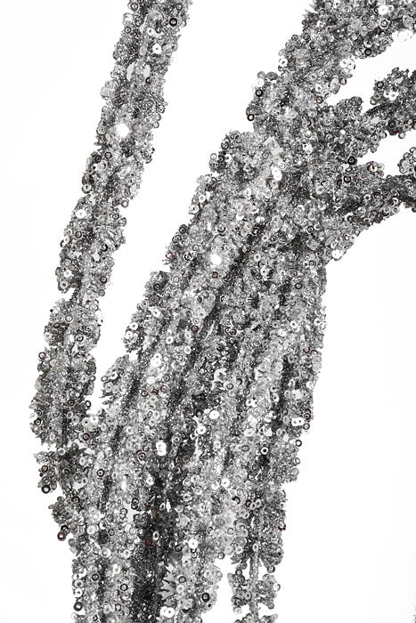 35" Glitter Hanging Amaranthus Spray Silver