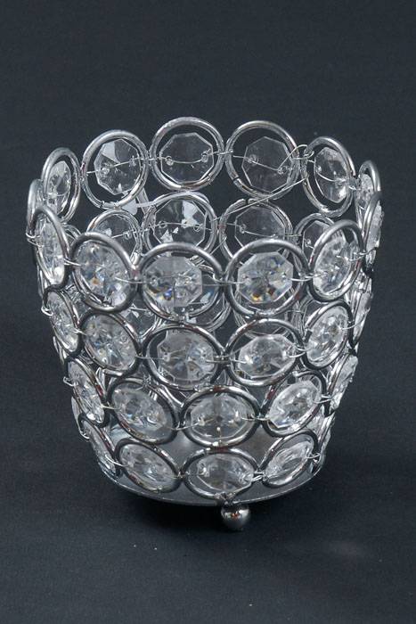 3.25" X 3" Crystal Bead Candle Holder Silver/clear
