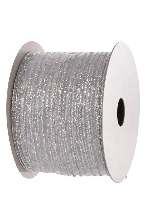 2.5" X 10Yd Wired Twinkling Ribbon Silver