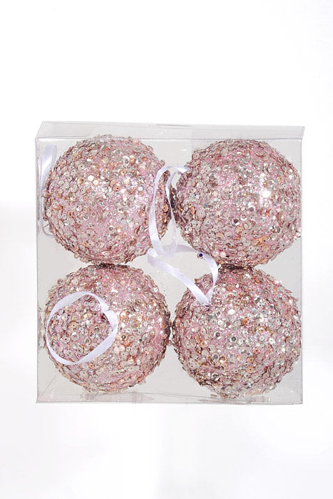 100Mm Styrofoam Glitter/Sequin Ball Ornament Pink Pkg/4