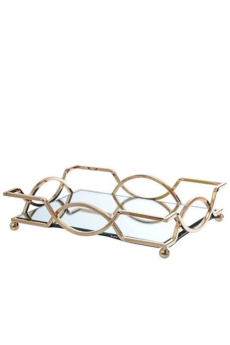 11.5"/17.75" Metal/mirror Rectangular Tray Gold
