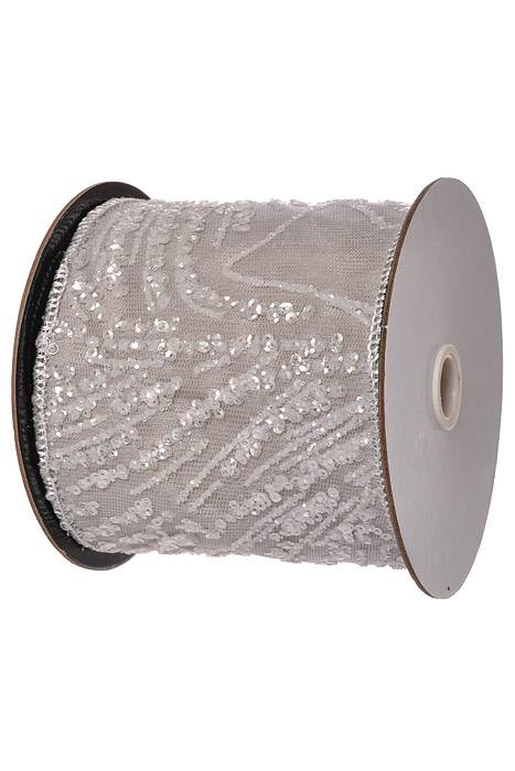 4" X 5Yds Sheer Sequin On Satin Back Ribbon Silver/Blue