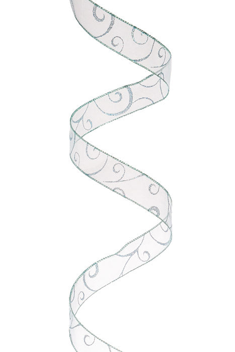 1.5" X 50Yds Wired Swirl Ribbon Blue/Ice Blue