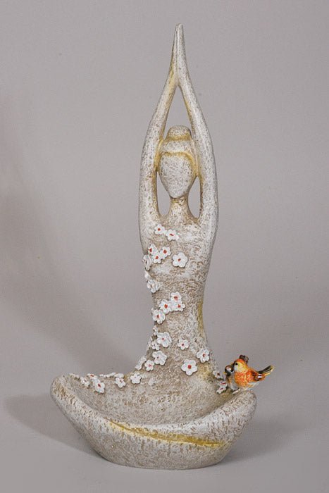 13.75" Resin Yoga Lady Hands Up Feeder Stone