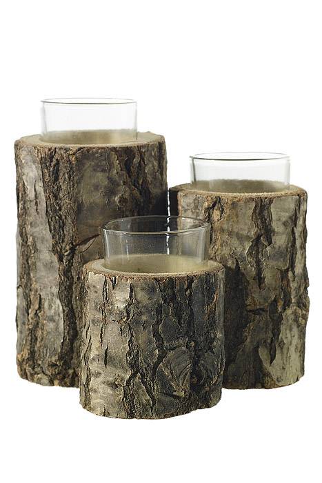5.75" X 2" Oak Tealight Holder Natural Set/3