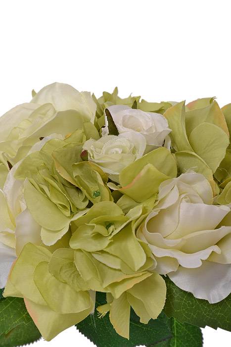 11" Rose/hydrangea Bouquet Green/cream