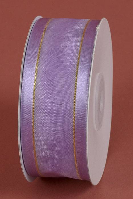 Sheer Satin Ribbon W/gold Trim Ribbon - Lavender