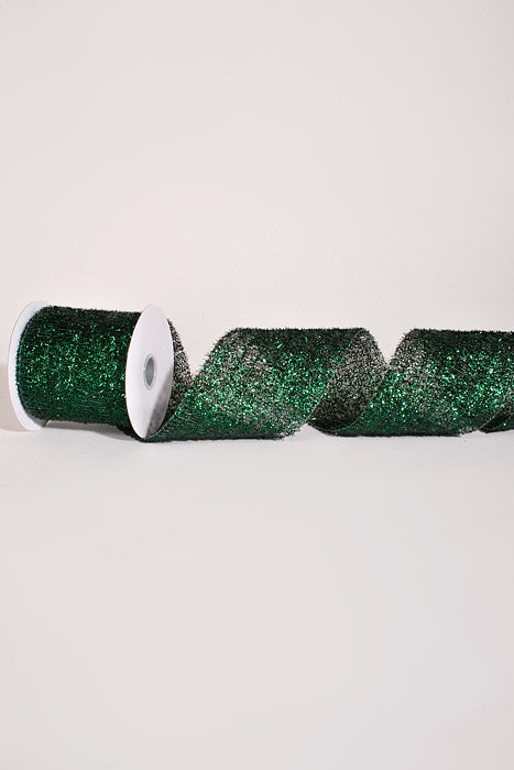4" X 10Yds Wired Long Confetti Metallic Ribbon Hunter Green
