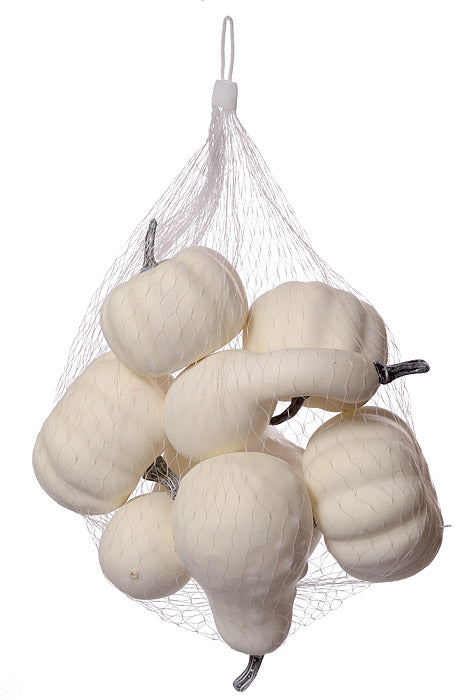 3"- 5.25" Mixed Pumpkin In Net White Pkg/8