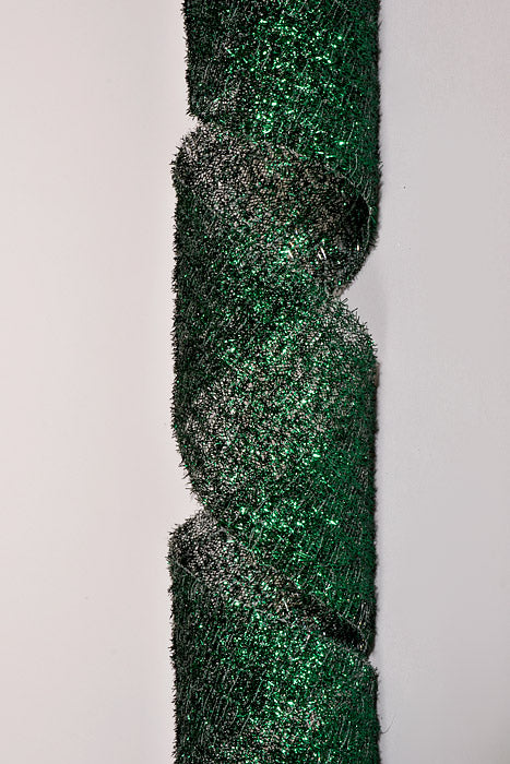 4" X 10Yds Wired Long Confetti Metallic Ribbon Hunter Green