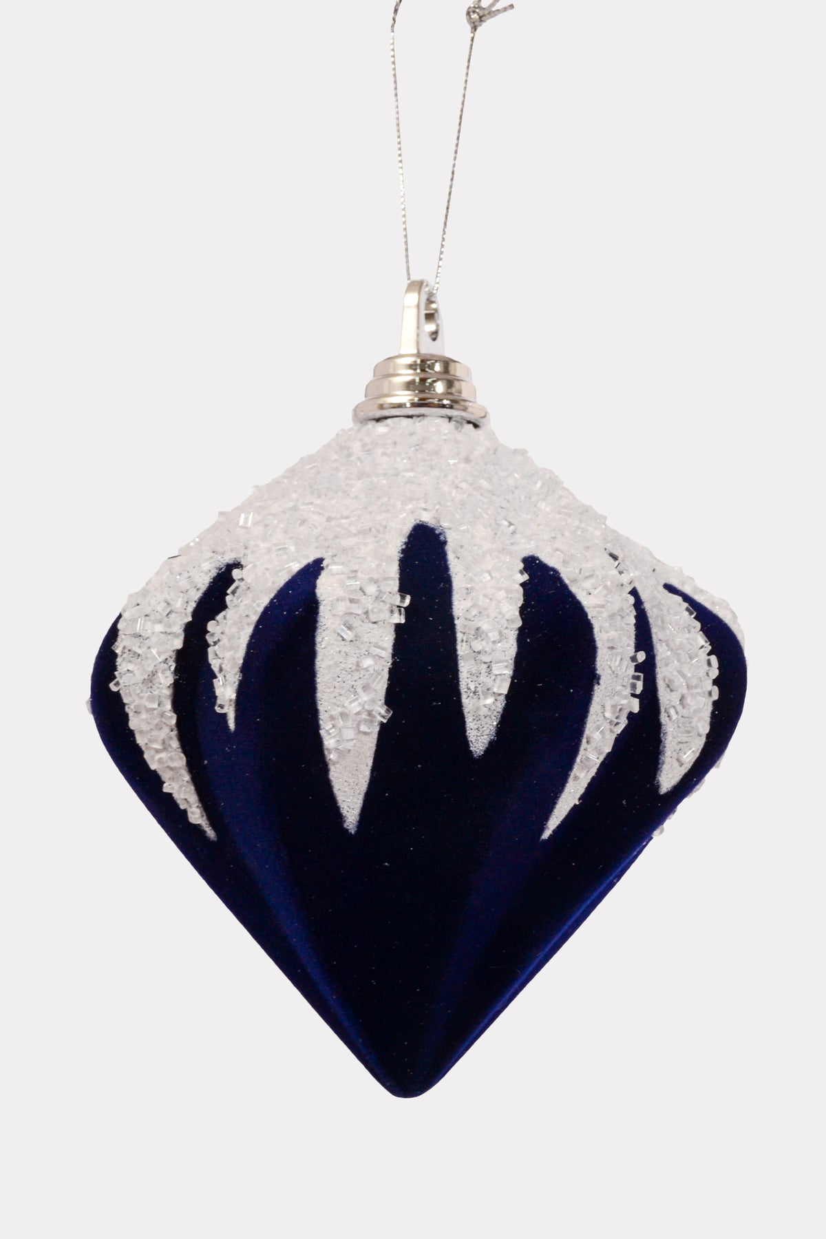 150MM Plastic Flocked Onion W/Ice Ornament Midnight Blue