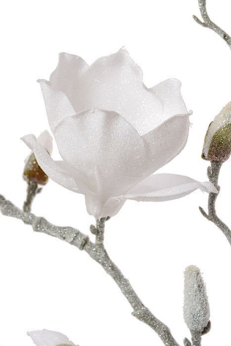 40" Glittered Magnolia Spray White