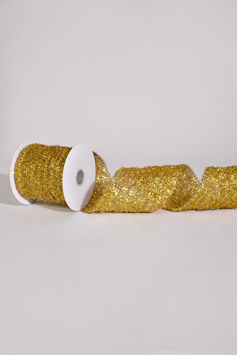 4" X 10Yds Wired Long Confetti Metallic Ribbon Gold