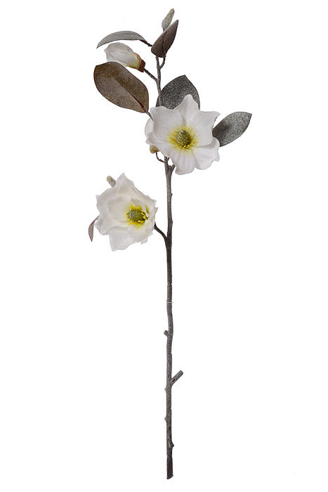 32" Glittered Magnolia Spray White