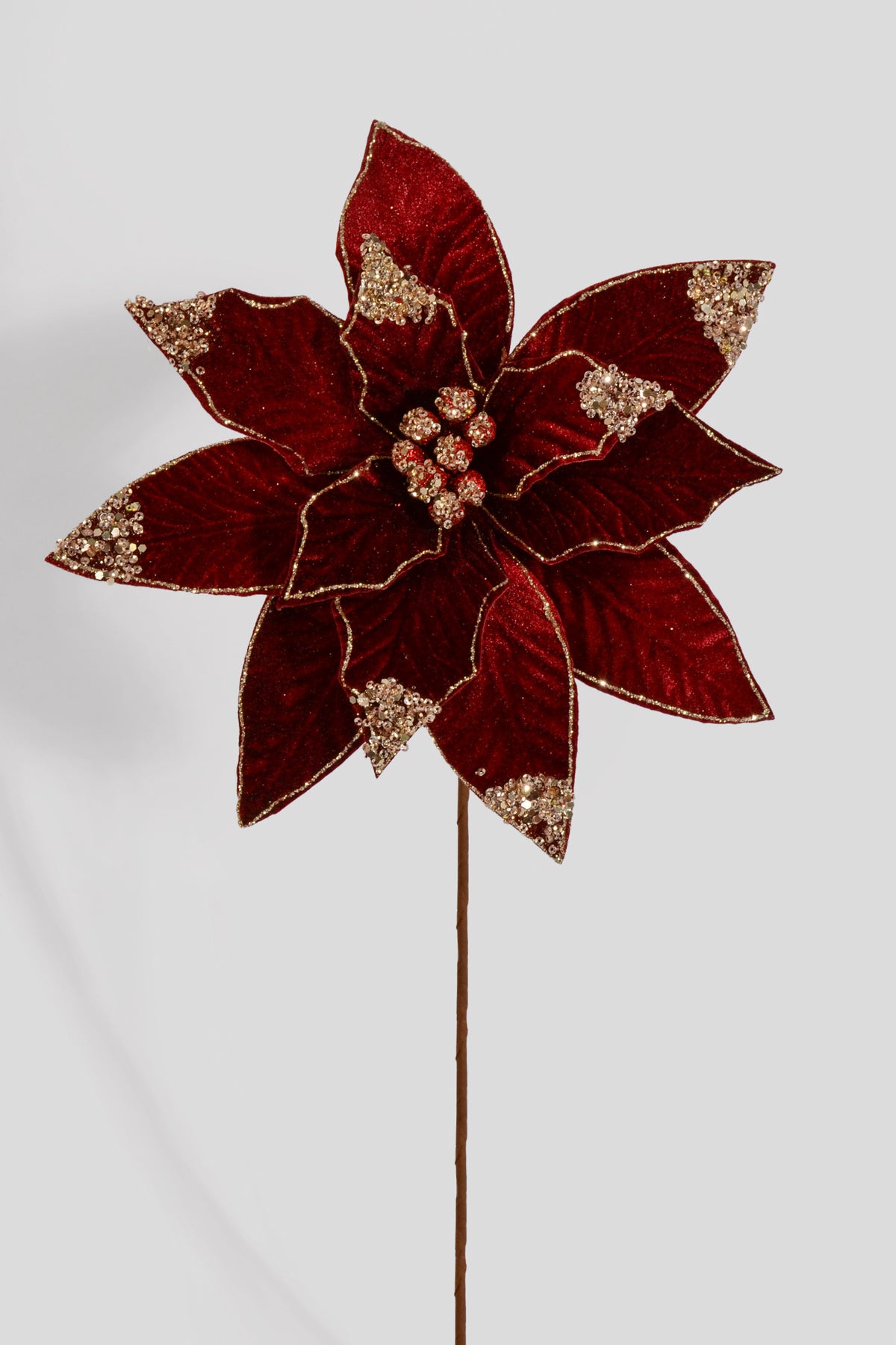 23.5" Velvet/Sequins Poinsettia Stem Burgundy
