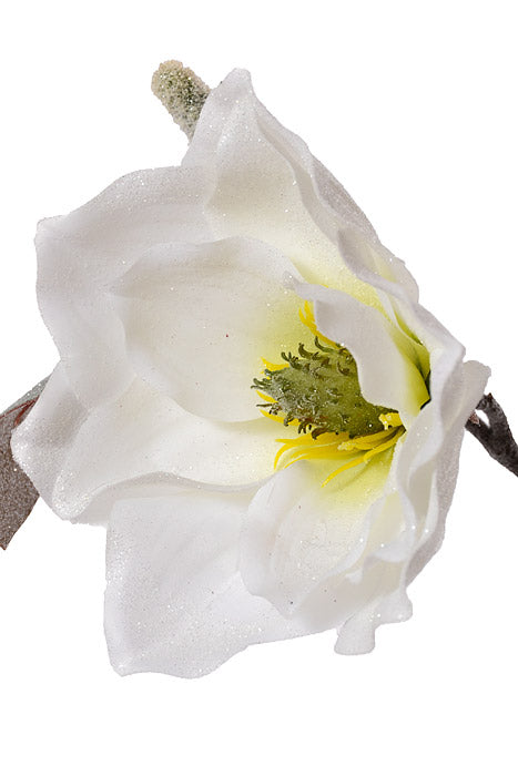 32" Glittered Magnolia Spray White