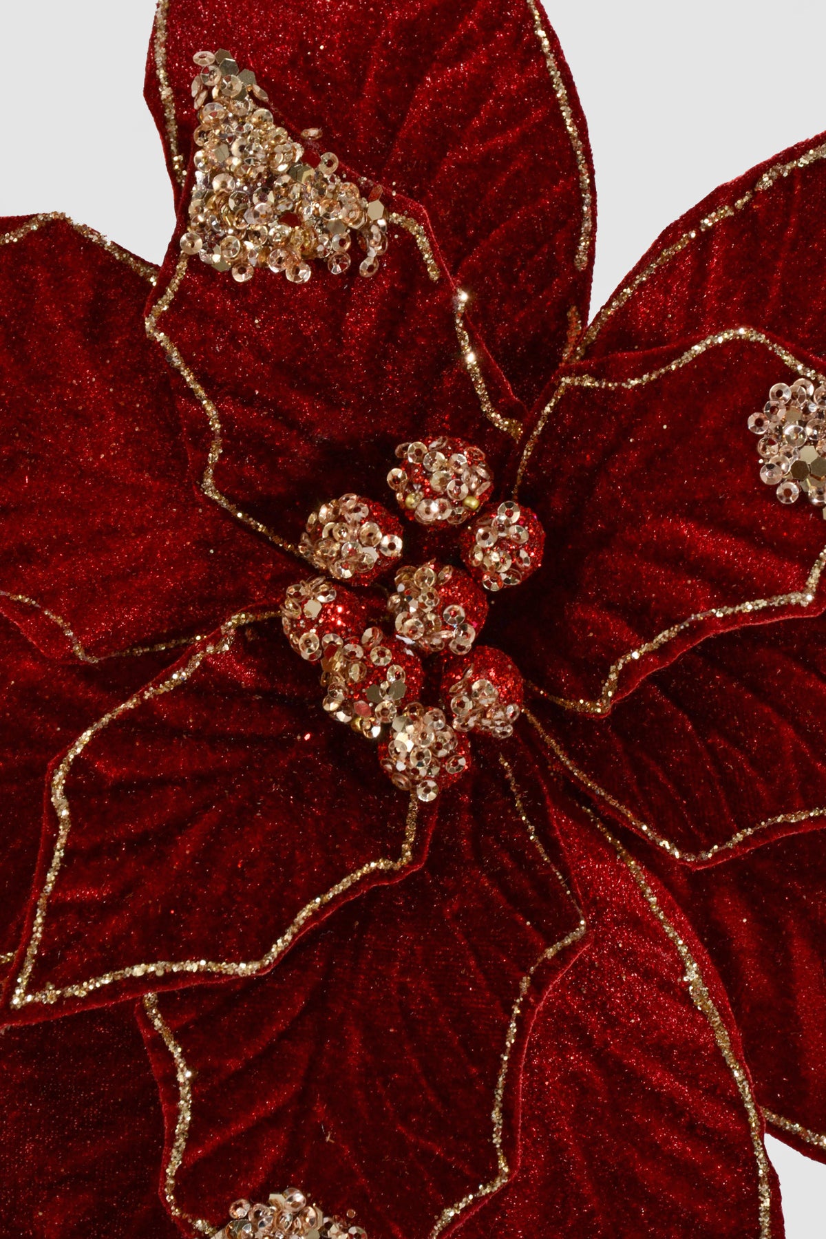 23.5" Velvet/Sequins Poinsettia Stem Burgundy