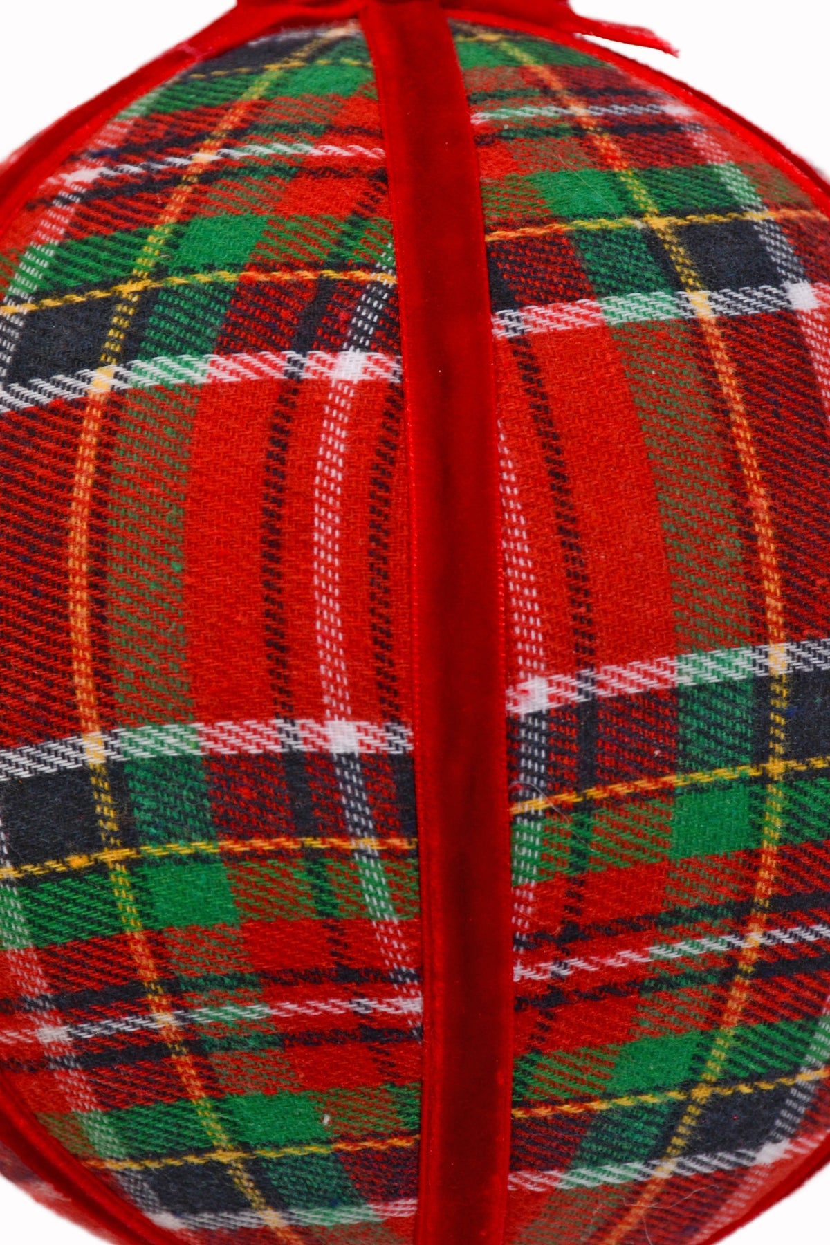 6" Plaid Velvet Ball Ornament Red