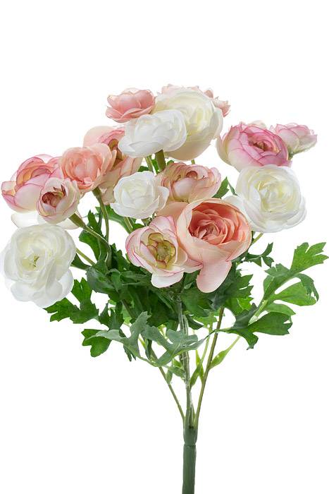 10" Silk Mini Ranunculus Bush Pink/ivory