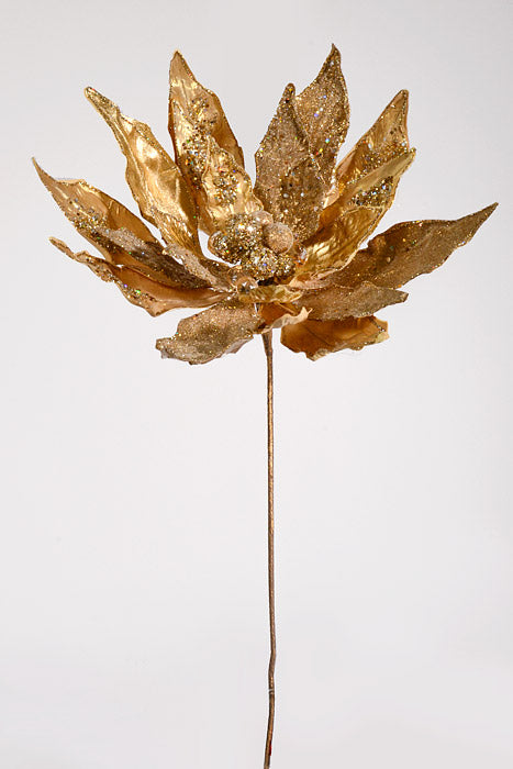 24" Glitter Jewel Display Poinsettia Stem Champagne/Gold