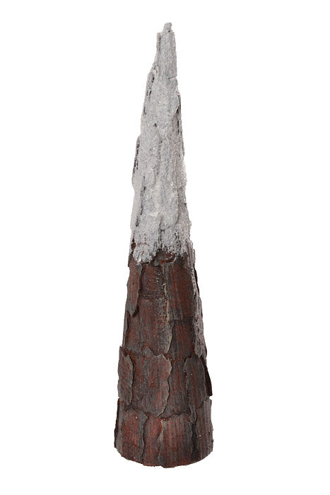 17" Bark Cone Tree With Snow Brown/White