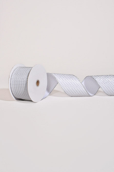 2.5" X 10Yds Wired Metallic Rishi Solid Ribbon White/Silver