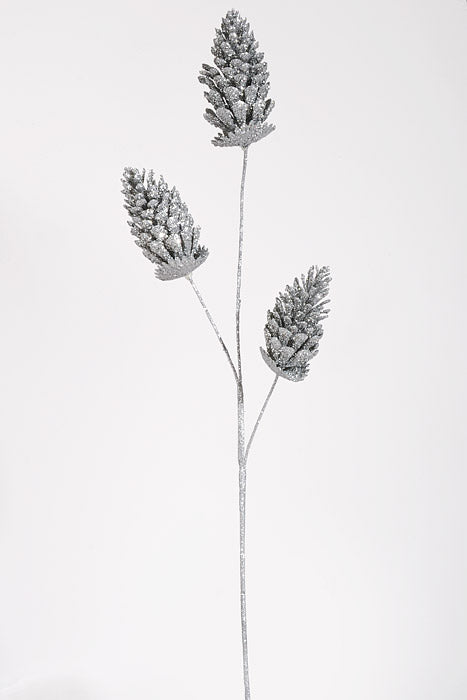 35.5" Glitter Pinecone Spray Silver