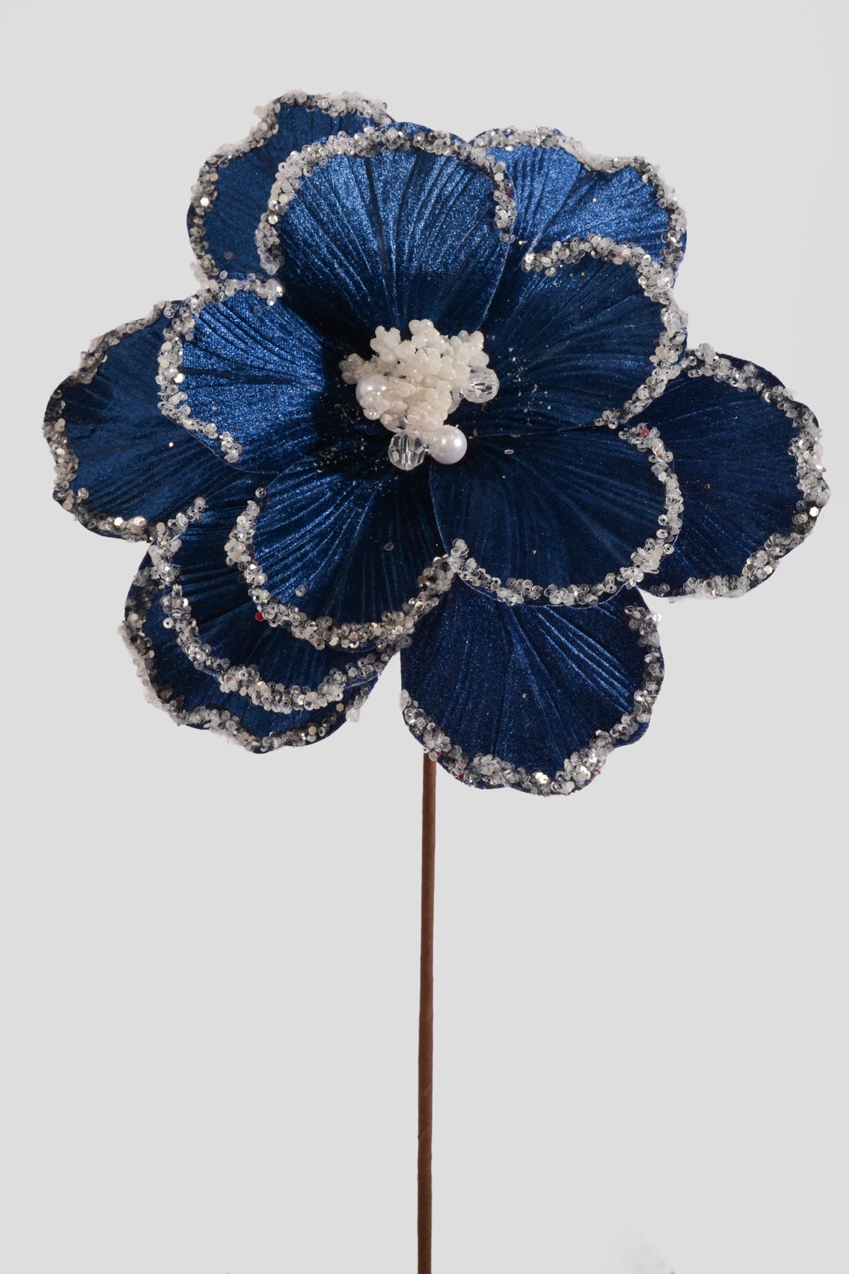 22" Velvet/Sequins Magnolia Stem Midnight/Blue