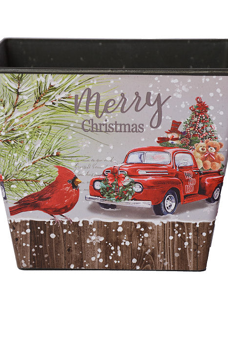 4"-4.75" Xmas Square Plastic Vases Gray/Red Set/2