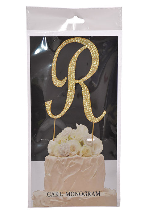 4.75" Rhinestone Monogram Letter "R" Gold