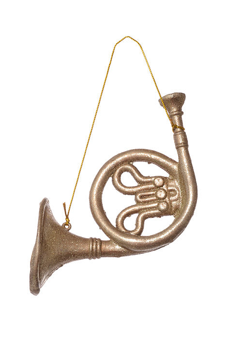 7.5" French Horn Ornament Champagne