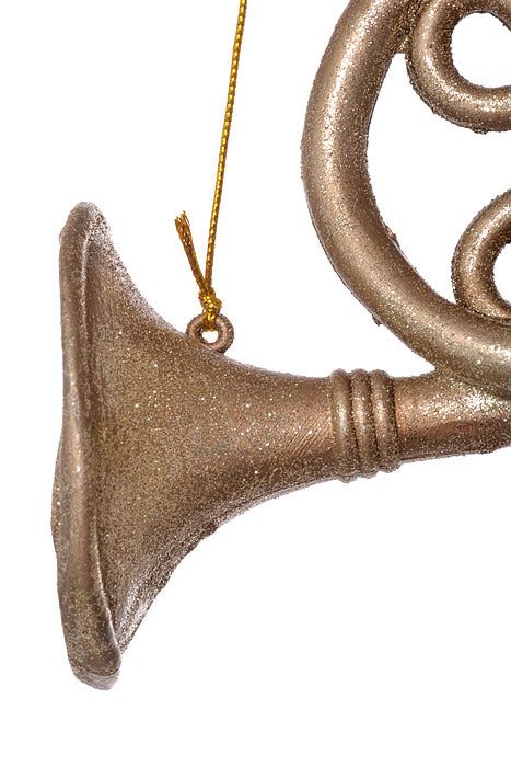 7.5" French Horn Ornament Champagne