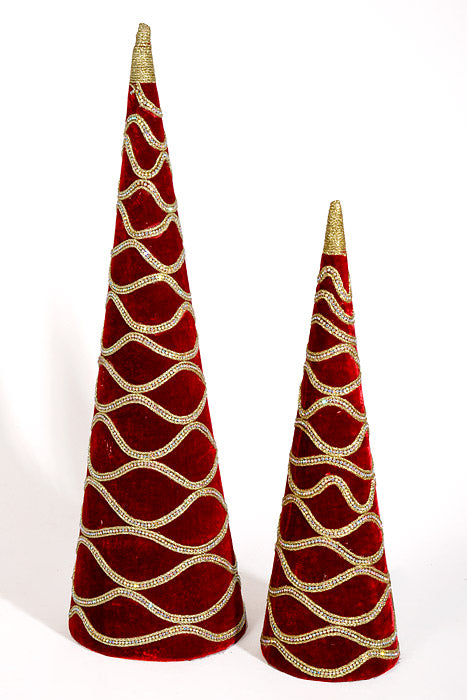18.5-25" Velvet with Jewel Cone Tree Dark Red Set/2