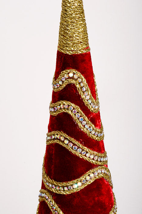 18.5-25" Velvet with Jewel Cone Tree Dark Red Set/2